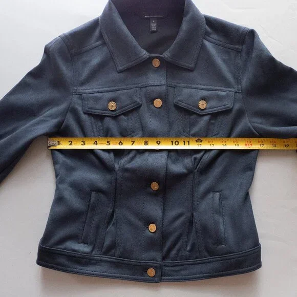 White House Black Market Faux Suede Flirty Jacket Small - Deep Blue - Picture 3 of 14